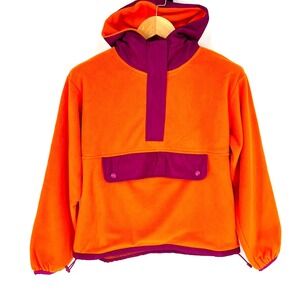 FOREVER 21 Anorak Jacket Women's Fleece Size M Orange Pink Pocket Hooded